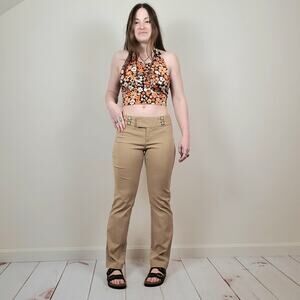 Vintage Y2K Lace Up Detail Bootcut Pants Tan Juniors 7